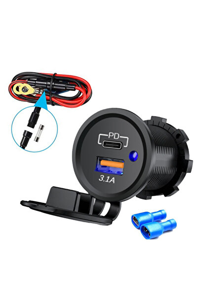 Choice7 شاحن سيارة/دراجة نارية بمنفذي USB مزدوجين 12/24 فولت، يدعم الشحن السر...