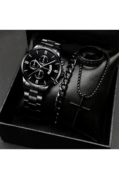 Tessero Gift set Chronograph wristwatch and steel jewelry, bracelet, ring, cr...
