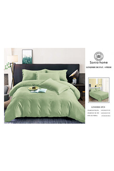 FIONNA.RO Satin Cotton Damask Bedding Set for 1 Person - Pale Green