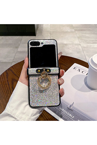 Choice5 غلاف هاتف فاخر أبيض لامع بتصميم سماء مرصعة بالنجوم لهاتف Galaxy Z Fli...