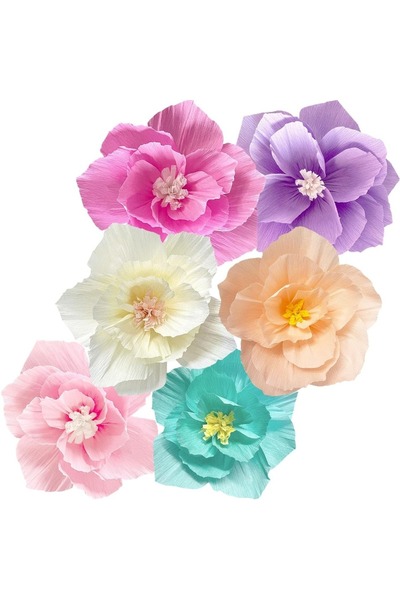 Choice ٦ قطع من الزهور الورقية بألوان الباستيل الوردي، البنفسجي، العاجي، الأز...