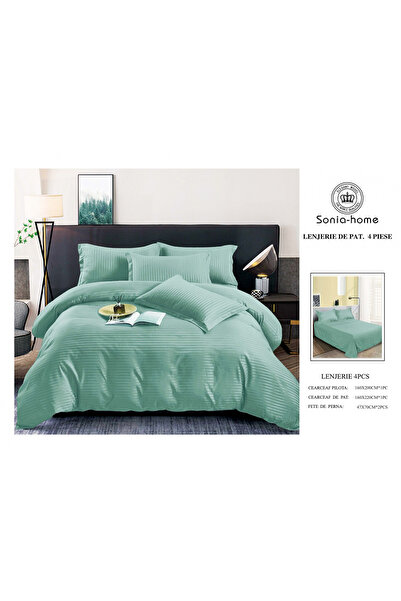 FIONNA.RO Satin Cotton Damask Bedding Set for 1 Person - Pale Turquoise