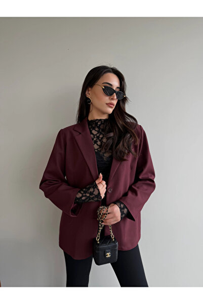Laluvia Burgundy Blazer Jacket - 7619