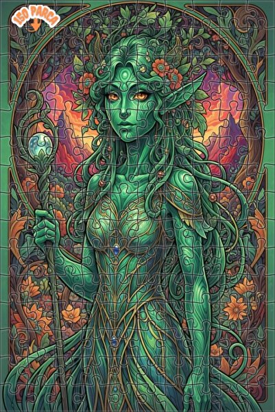 Novellea Yeşil Perili Orman Tanrıçası Yağlı Boya Görünümlü Çift katlı Çerçeve...