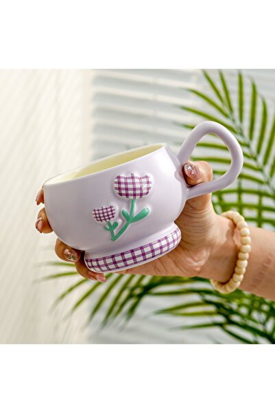 Livava Tulip Design Plaid Patterned Ceramic Mug, Stylish Design, Gift Boxed, ...