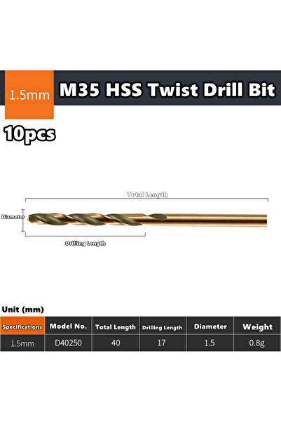 Choice1 10 قطع من رؤوس مثقاب أزرق بلون الكوبالت M43 HSS Co، بأحجام 1.5 مم و1-...