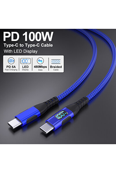 Choice10 كابل شحن سريع USB-C إلى Type-C من النايلون الأزرق المضفر بطول 3 أمتا...