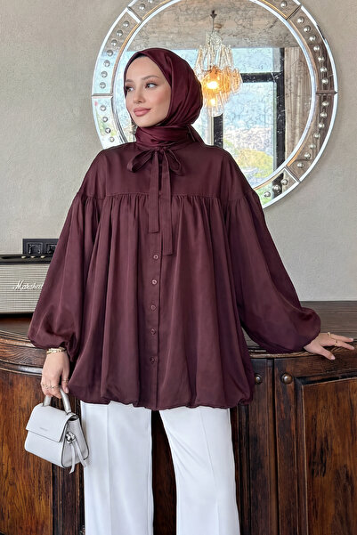 Salih Çelebi Collared Belted Tunic Y0088 - Mürdüm