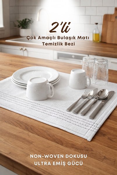 grimorlife 2 Adet 50x70 cm Büyük Boy Kalın Bez Bulaşık Kurutma Matı – Emici T...