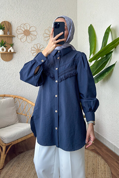 zenne Lace detailed shirt navy blue