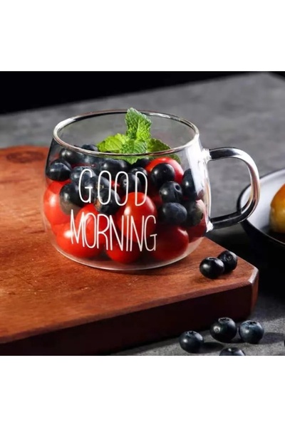 Choice كوب زجاجي أبيض اللون سعة 350 مل، مناسب للقهوة والشاي، قطعة واحدة، مطبو...