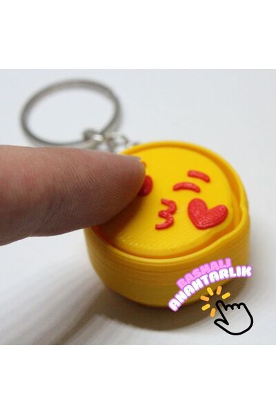 3DMakineSepeti Emoji Öpücük Clicker Anahtarlık – 3D Baskı Sevimli Anahtar Aks...
