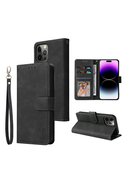 Choice46 محفظة هاتف أسود من جلد ZZXX، متوافق مع غلاف هاتف iPhone Air و17 Pro ...