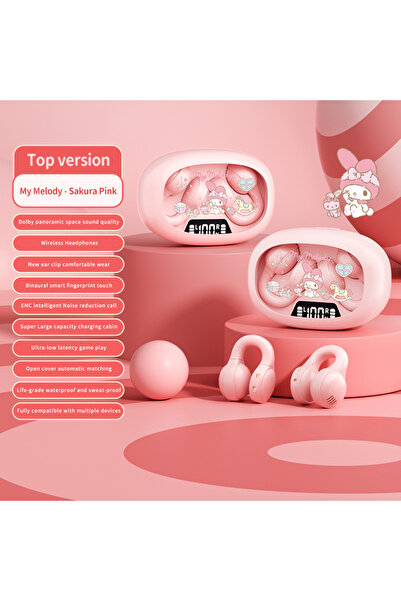 Choice1 سماعات رأس لاسلكية EX53 وردية اللون، مزودة بمشبك أذن، تصميم كرتوني، ش...