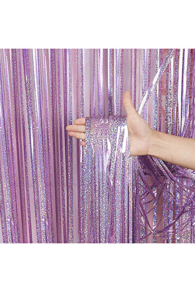 Choice1 ستائر خلفية للحفلات وردية اللون بطول مترين، ستارة من رقائق معدنية لام...