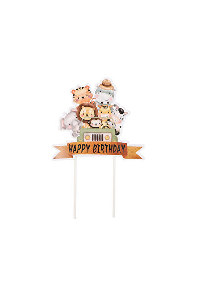 choice2 B01-1pc Safari Animals Cake Toppers Cartoon Giraffe Lion Zebra Cupcak...