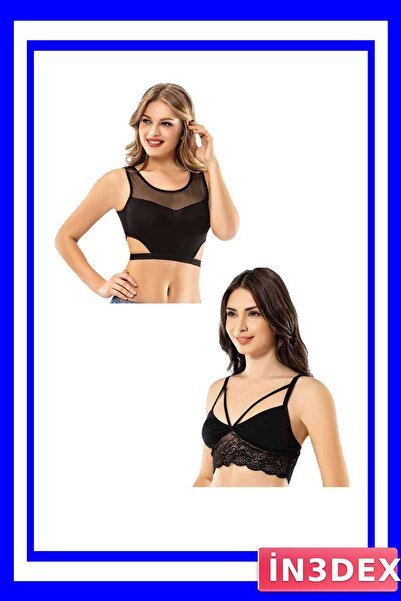 İN3DEX Lace Detailed Black Tulle Bustier Set of 4