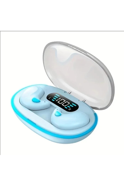 Choice5 سماعات أذن لاسلكية صغيرة زرقاء X55 للنوم، سماعات رأس صغيرة للعمل، سما...