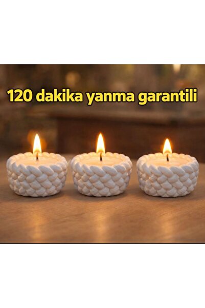 aralmini El Yapımı Örgü Desenli Dekoratif Mum – 3’lü Set – 120 Dakika Yanma G...