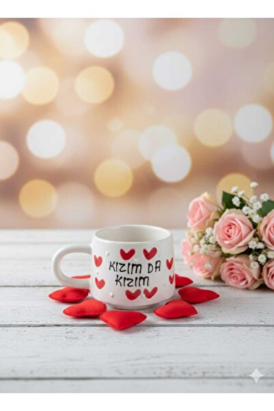 CEYU SERAMİK Kızım da Kızım Yazılı Kalpli Seramik Kupa – Kıza Hediye