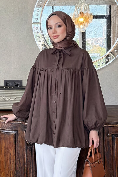 Salih Çelebi Collared Belted Tunic Y0088 - Brown