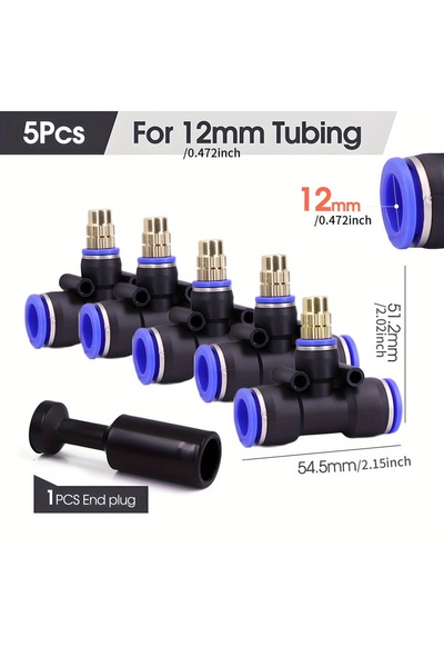 choice2 for 12mm Tubing Brass Misting Nozzle with Tee Adapter Adjustable Atom...