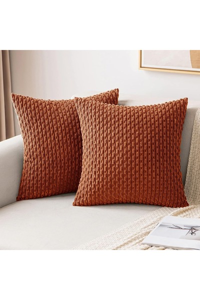 Choice18 غطاء وسادة مخطط برتقالي محروق صدئ، مقاس 50×50 سم، قطعة واحدة، مصنوع ...