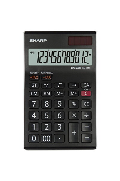Sharp Office Calculator, 12 digits, 152x96x12mm, dual power, EL-124TWH - blac...