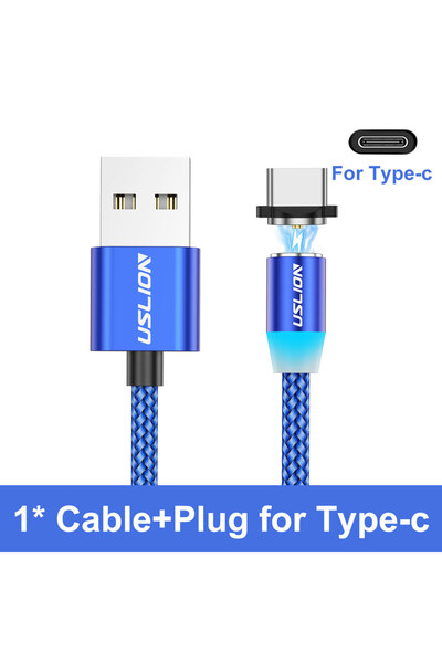 Choice17 2m Blue For Type C USLION LED Magnetic USB Cable Fast Charging USB T...