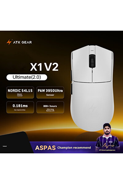 Choice7 ماوس لاسلكي ATK X1 V2 Ultimate أبيض اللون، طراز Paw3950 Ultimate، خفي...