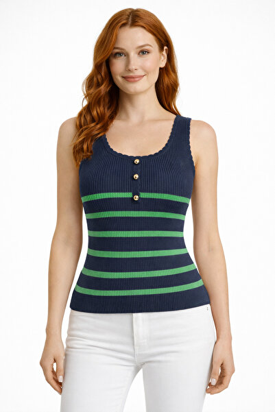 Neden Tekstil Polo Collar Buttoned Ribbed Knit Sweater