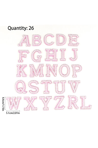 Choice4 26 قطعة من رقع حروف مطرزة ومزينة بأحجار الراين مطرّز باللون الوردي (م...