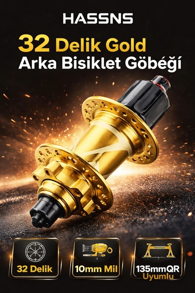 HASSNS Pro7 32H Bisiklet Göbek 32 Delik Arka Jant Göbeği Gold Altın Renk