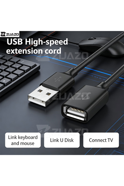choice2 كابل تمديد USB أسود من زيجازو بطول 3 أمتار، كابل تمديد USB 2.0، كابل ...