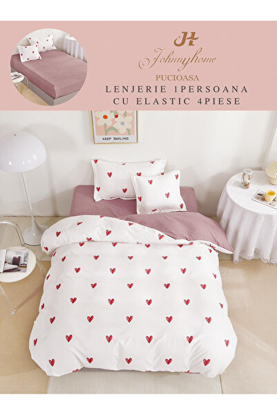 FIONNA.RO Lenjerie De Pat Finet Cu Elastic 1 Persoana - Mini Inimioare