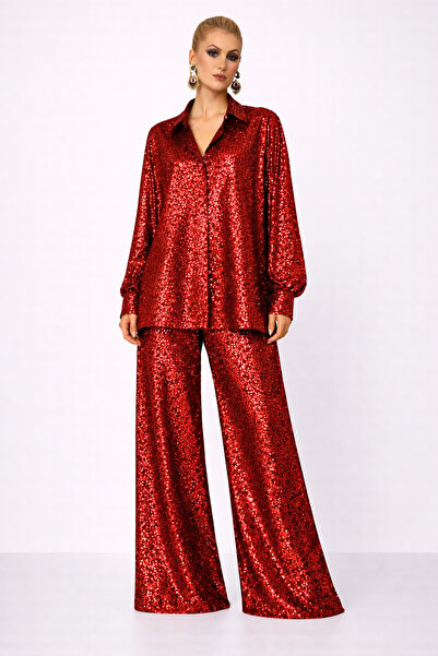 UNTIMELY Oversize Sequin Shirt & Wide-Leg Sequin Pants Set