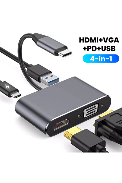 Choice محطة ألعاب 4 في 1 من النوع C، تدعم HDMI وVGA وUSB وشاشة VGA، موزع 4 في...