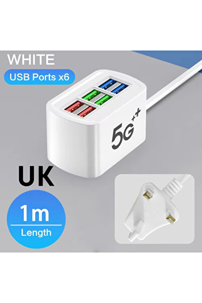 Choice UK 6 in 1 Multiport USB Mobile Phone Fast Charger Adapter EU/US/UK Plu...