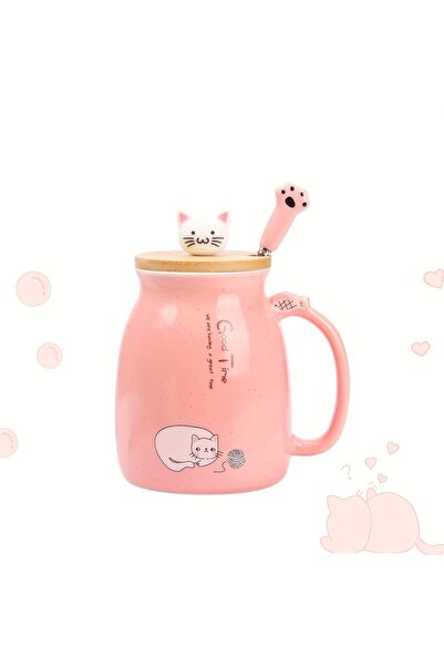 Choice3 301-400ml Pink GEMFUL Sweat-Resistant 13oz Kawaii Cat Mug with Lid an...
