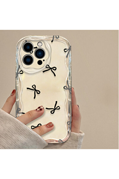 Choice غلاف هاتف شفاف أسود مزين بفيونكة وقلب، متوافق مع أجهزة iPhone 17 Air و...