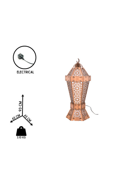 NAWADER فانوس رمضان الخشبي الكهربائي – تصميم تراثي فاخر NS007, BROWN