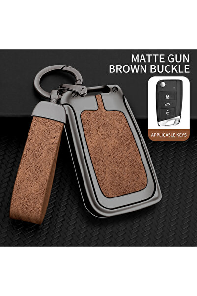 Choice1 غطاء مفتاح سيارة من جلد المعدني البني لسيارات فولكس فاجن بولو، جولف 7...