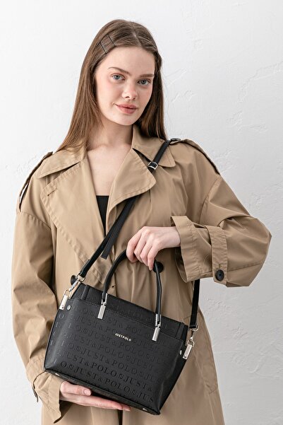 Just Polo Pera Adjustable Strap, Embossed Lettering, Large Volume Women's Bla...
