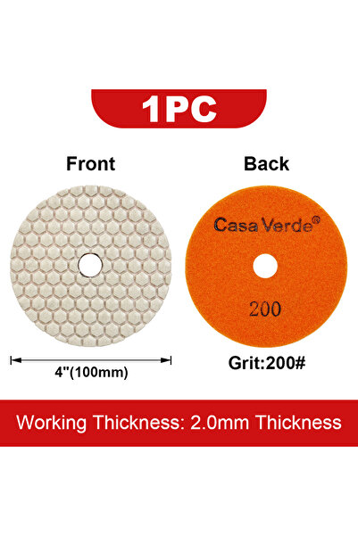 Choice9 1 Pc Orange-Grit 200 Casaverde 1PC 4"/100mm Diamond Polishing Pads Dr...
