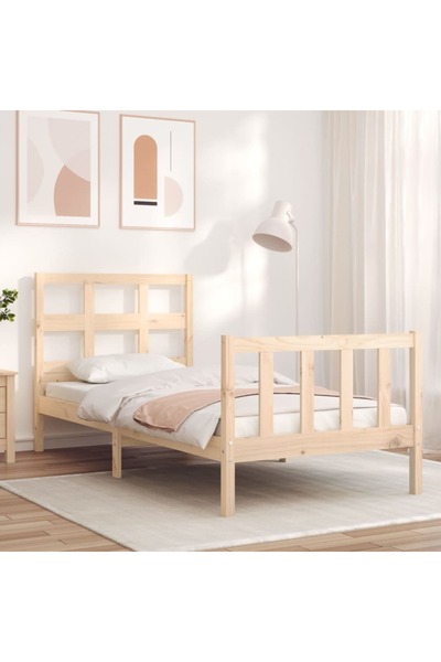Concept Cadru de pat cu tăblie de 90 cm, pentru o persoană, lemn masiv