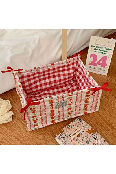 choice2 سلة تخزين كبيرة مبطّن الفراولة - سلة تخزين مكتبية للأغراض الجيدة - صن...