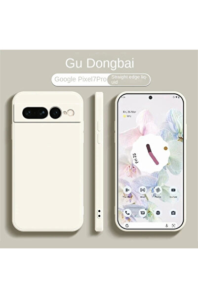 Choice62 جراب سيليكون سائل أبيض ناعم لون سادة لهاتف Pixel 8 Pro، جراب مقاوم ل...