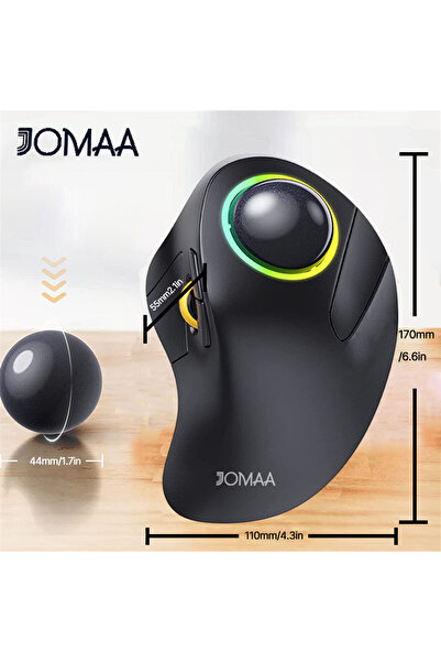 Choice ماوس كرة التتبع Jomaa أسود اللون بإضاءة خلفية RGB، مزود بوحدة تحكم بلو...