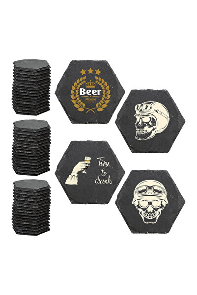 Choice1 8 قطع من قواعد الأكواب المصنوعة من حجر الأردواز - مربعة، مستديرة، وسد...