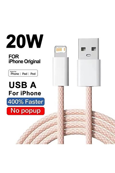 choice2 كابل شحن سريع USB مضفر بطول 1 متر، وردي اللون، بقوة 20 واط، متوافق مع...